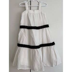 Janie and Jack White Tiered‎ Cotton Dress Black Lace Trim Size 5